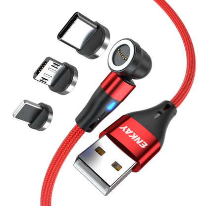 ENKAY 3 in 1 3A USB to Type-C / 8 Pin / Micro USB Magnetic 540 Degrees Rotating Fast Charging Cable, Length:2m(Red) - Charging Cable & Head by ENKAY | Online Shopping South Africa | PMC Jewellery | Buy Now Pay Later Mobicred