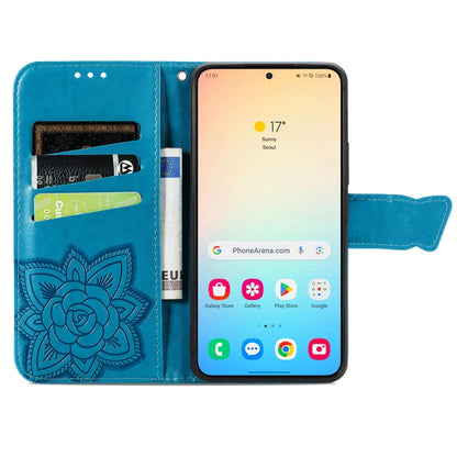 For Samsung Galaxy S25 5G Butterfly Love Flower Embossed Leather Phone Case(Blue) - Galaxy S25 5G Cases by PMC Jewellery | Online Shopping South Africa | PMC Jewellery | Buy Now Pay Later Mobicred