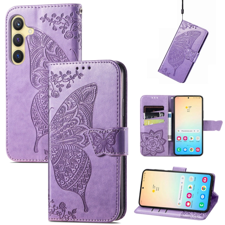 For Samsung Galaxy S25+ 5G Butterfly Love Flower Embossed Leather Phone Case(Light Purple) - Galaxy S25+ 5G Cases by PMC Jewellery | Online Shopping South Africa | PMC Jewellery | Buy Now Pay Later Mobicred