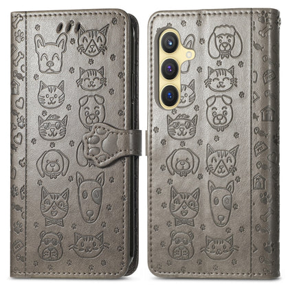 For Samsung Galaxy S25 Ultra 5G Cat and Dog Embossed Leather Phone Case(Gray) - Galaxy S25 Ultra 5G Cases by PMC Jewellery | Online Shopping South Africa | PMC Jewellery | Buy Now Pay Later Mobicred