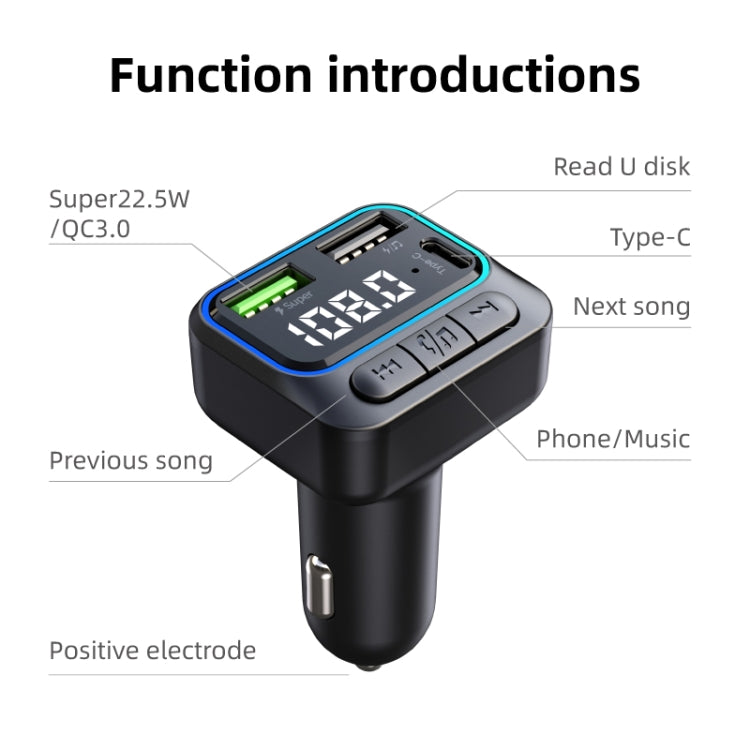 C40 Type-C + Dual USB QC3.0 Car Charger Bluetooth Hands-free Call Adapter Car MP3 Music Player - Car Charger by PMC Jewellery | Online Shopping South Africa | PMC Jewellery | Buy Now Pay Later Mobicred