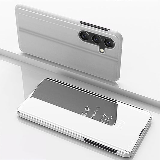 For Samsung Galaxy S25+ 5G Plated Mirror Horizontal Flip Leather Phone Case with Holder(Silver) - Galaxy S25+ 5G Cases by PMC Jewellery | Online Shopping South Africa | PMC Jewellery | Buy Now Pay Later Mobicred