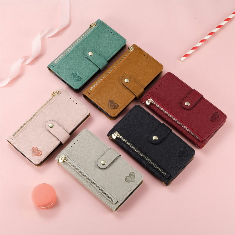 For OPPO A38 Love Zipper Lanyard Leather Phone Case(Green) - A38 Cases by PMC TechLife | Online Shopping South Africa | PMC TechLife | Buy Now Pay Later Mobicred
