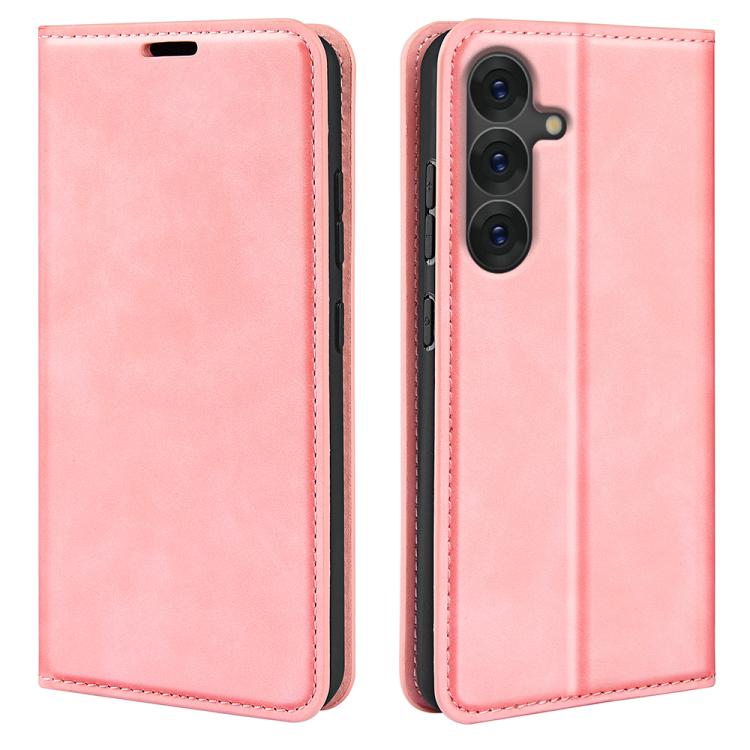 For Samsung Galaxy S25 5G Retro-skin Magnetic Suction Leather Phone Case(Pink) - Galaxy S25 5G Cases by PMC Jewellery | Online Shopping South Africa | PMC Jewellery | Buy Now Pay Later Mobicred