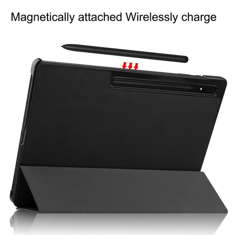 For Samsung Galaxy Tab S9 Ultra JUNSUNMAY Custer Solid Color 3-Fold Stand Leather Smart Tablet Case(Black) - free shipping - PMC Jewellery - Order now!
