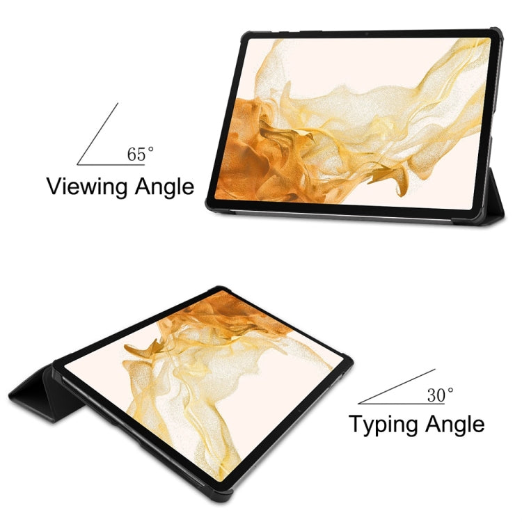 For Samsung Galaxy Tab S9+ JUNSUNMAY Custer Solid Color 3-Fold Stand Leather Smart Tablet Case(Black) - free shipping - PMC Jewellery - Order now!