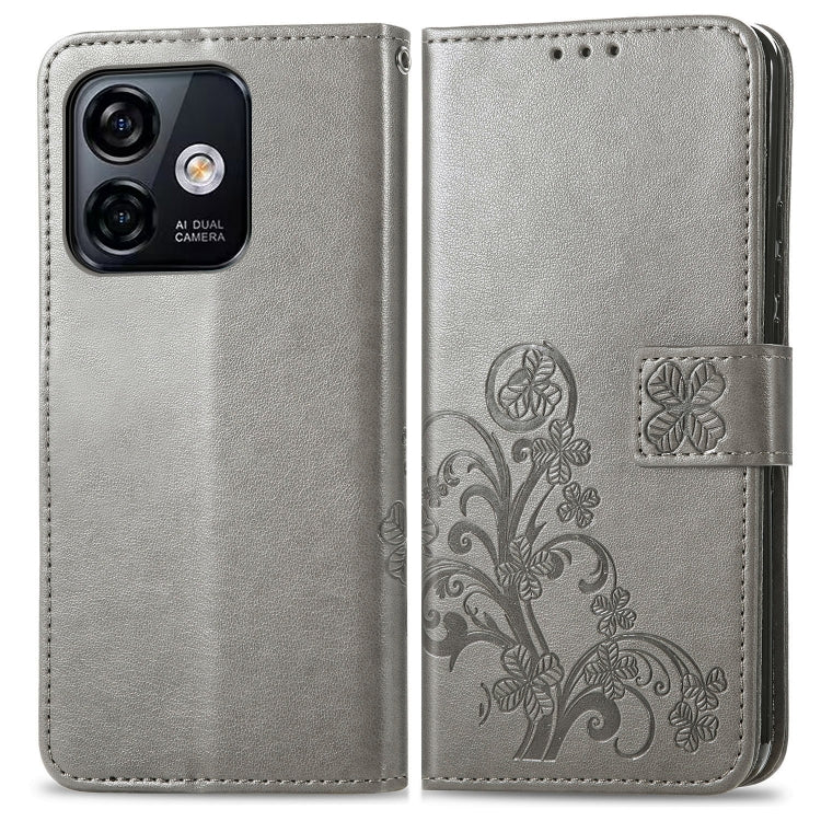 For Ulefone Note 16 Pro Four-leaf Clasp Embossed Buckle Leather Phone Case(Gray) - Ulefone Cases by PMC Jewellery | Online Shopping South Africa | PMC Jewellery | Buy Now Pay Later Mobicred