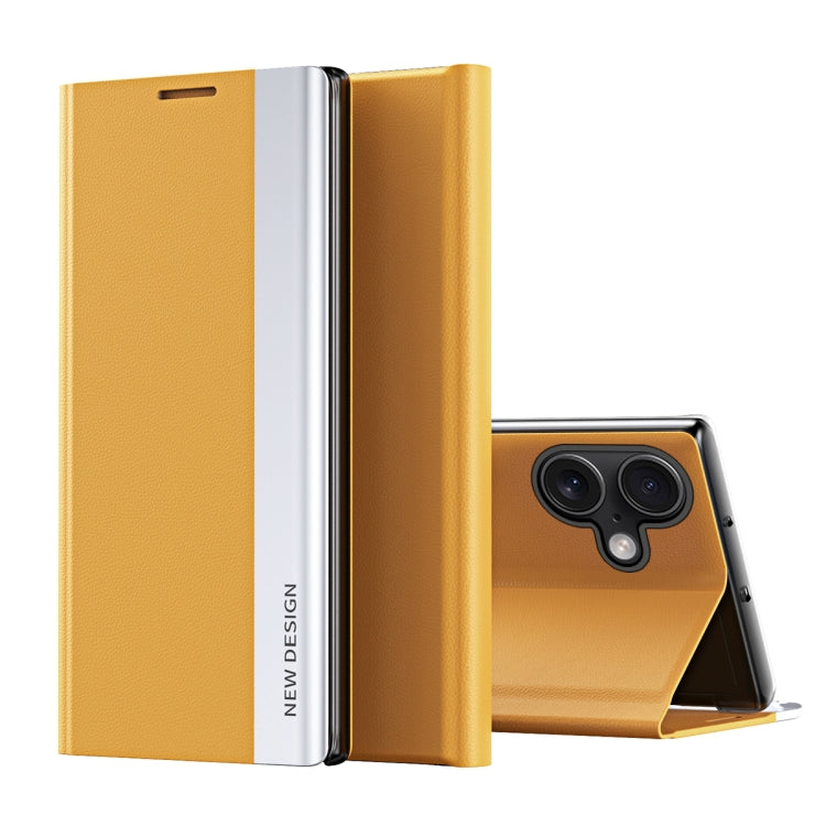 For iPhone 16 Plus Side Electroplated Adsorption Leather Phone Case(Yellow) - iPhone 16 Plus Cases by PMC TechLife | Online Shopping South Africa | PMC TechLife | Buy Now Pay Later Mobicred