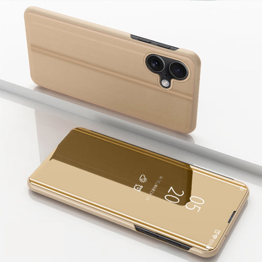 For iPhone 16 Plated Mirror Horizontal Flip Leather Phone Case with Holder(Gold) - iPhone 16 Cases by PMC Jewellery | Online Shopping South Africa | PMC Jewellery | Buy Now Pay Later Mobicred