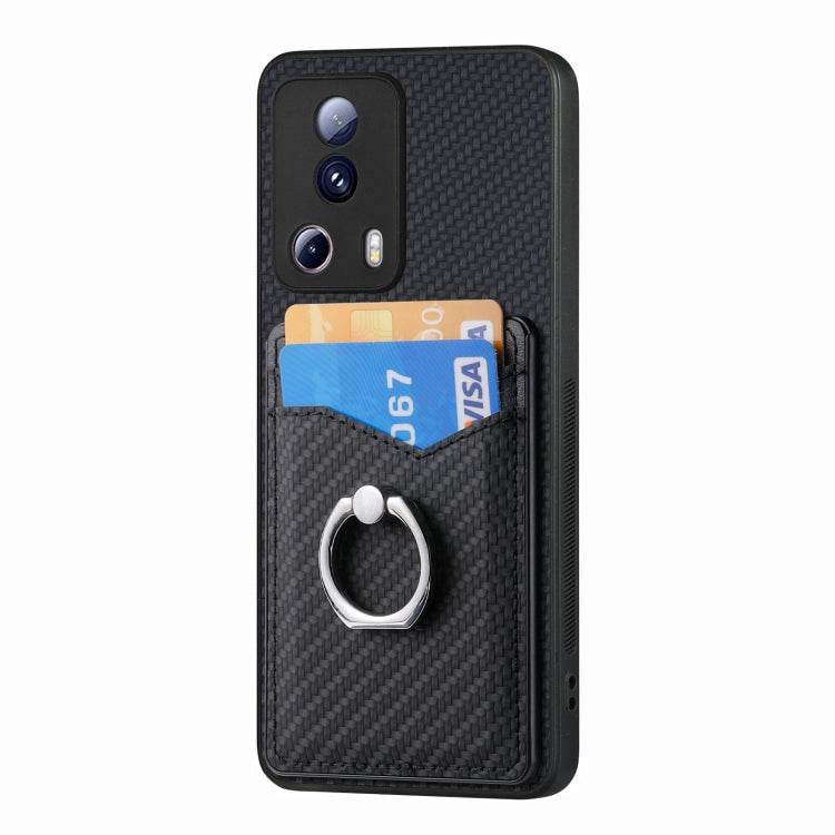 For Xiaomi Redmi Note 12 5G Carbon Fiber Card Wallet Ring Holder Phone Case(Black) - Xiaomi Cases by PMC TechLife | Online Shopping South Africa | PMC TechLife | Buy Now Pay Later Mobicred
