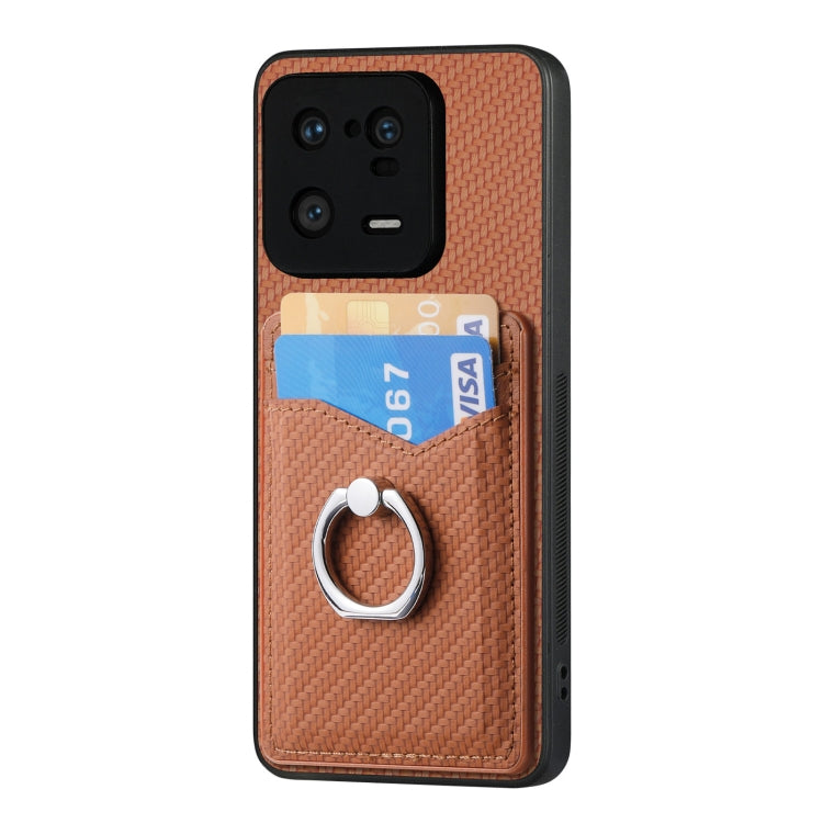 For Xiaomi 13 Pro Carbon Fiber Card Wallet Ring Holder Phone Case(Brown) - 13 Pro Cases by PMC TechLife | Online Shopping South Africa | PMC TechLife | Buy Now Pay Later Mobicred
