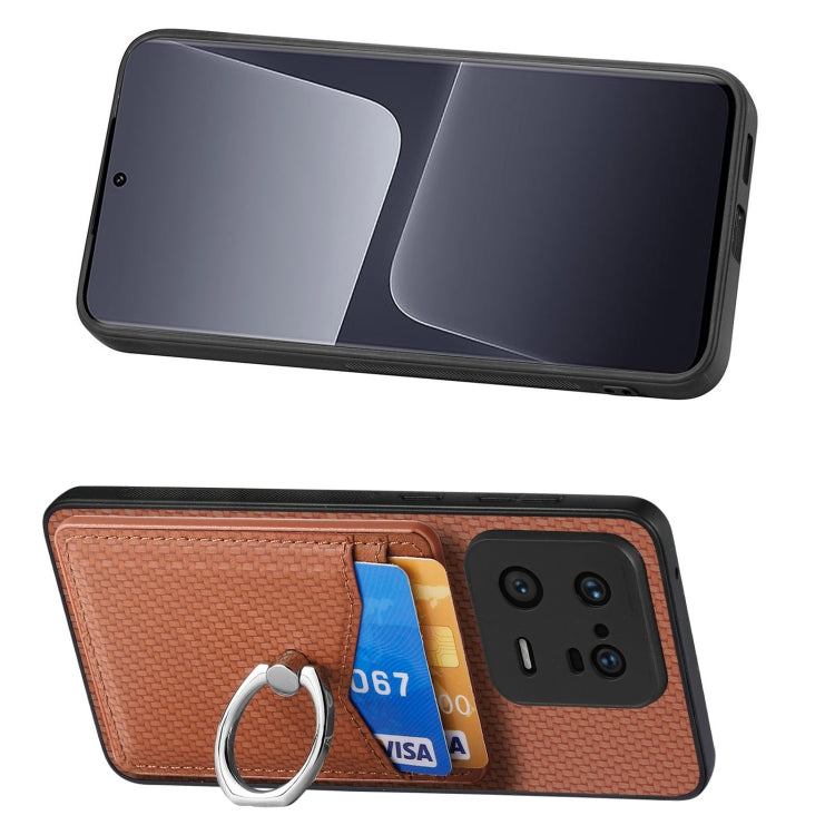 For Xiaomi 13 Pro Carbon Fiber Card Wallet Ring Holder Phone Case(Brown) - 13 Pro Cases by PMC TechLife | Online Shopping South Africa | PMC TechLife | Buy Now Pay Later Mobicred