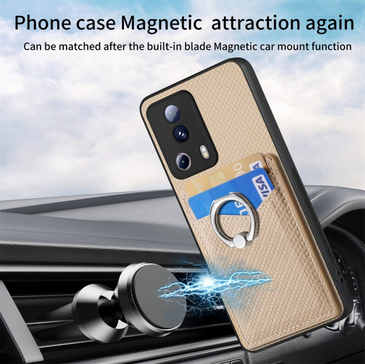 For Xiaomi 12T Pro Carbon Fiber Card Wallet Ring Holder Phone Case(Khaki) - Xiaomi Cases by PMC TechLife | Online Shopping South Africa | PMC TechLife | Buy Now Pay Later Mobicred