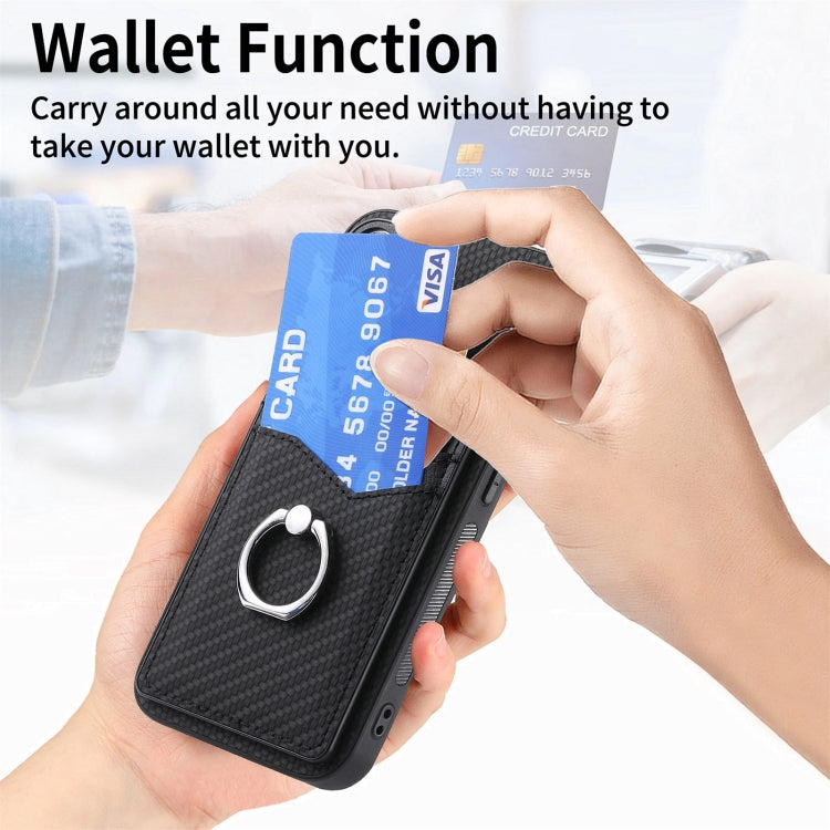 For Xiaomi Redmi Note 13 Pro+ Carbon Fiber Card Wallet Ring Holder Phone Case(Black) - Note 13 Pro+ Cases by PMC TechLife | Online Shopping South Africa | PMC TechLife | Buy Now Pay Later Mobicred