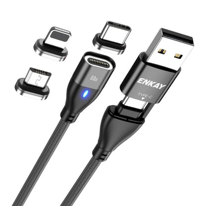 ENKAY 6-in-1 PD60W USB-A / Type-C to Type-C / 8 Pin / Micro USB Magnetic Fast Charging Cable, Cable Length:2m(Black) - Charging Cable & Head by ENKAY | Online Shopping South Africa | PMC Jewellery | Buy Now Pay Later Mobicred