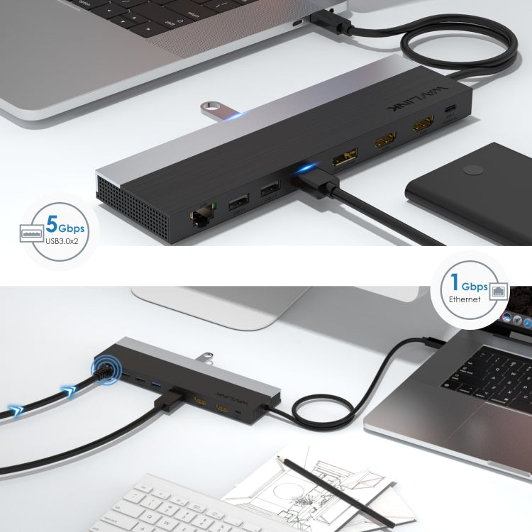 Wavlink UMD08 DisplayPort 12 in 1 Type-C Triple Display Docking Station - free shipping - PMC Jewellery - Order now!