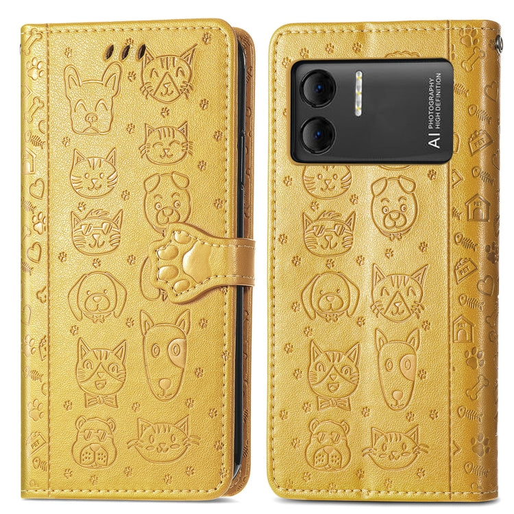 For DOOGEE X98 Pro / X98 Cat and Dog Embossed Leather Phone Case(Yellow) - Doogee Cases by PMC TechLife | Online Shopping South Africa | PMC TechLife | Buy Now Pay Later Mobicred