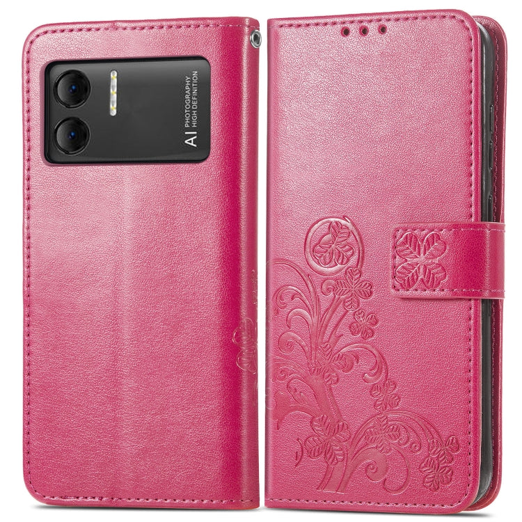 For DOOGEE X98 Pro / X98 Four-leaf Clasp Embossed Buckle Leather Phone Case(Rose Red) - Doogee Cases by PMC TechLife | Online Shopping South Africa | PMC TechLife | Buy Now Pay Later Mobicred