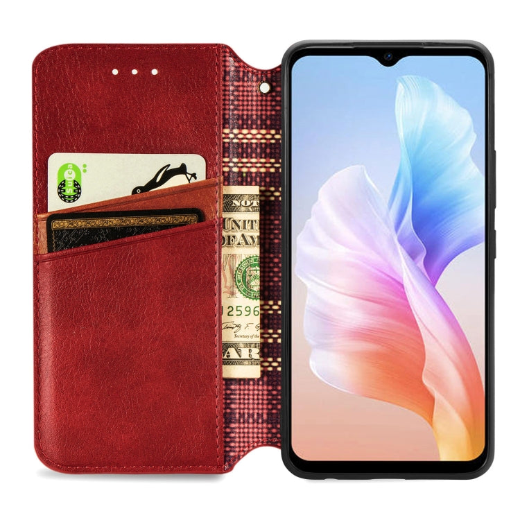 For DOOGEE X98 Pro / X98 Cubic Grid Pressed Magnetic Leather Phone Case(Red) - Doogee Cases by PMC TechLife | Online Shopping South Africa | PMC TechLife | Buy Now Pay Later Mobicred