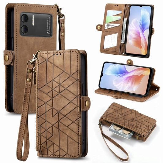 For DOOGEE X98 Pro / X98 Geometric Zipper Wallet Side Buckle Leather Phone Case(Brown) - Doogee Cases by PMC Jewellery | Online Shopping South Africa | PMC Jewellery | Buy Now Pay Later Mobicred