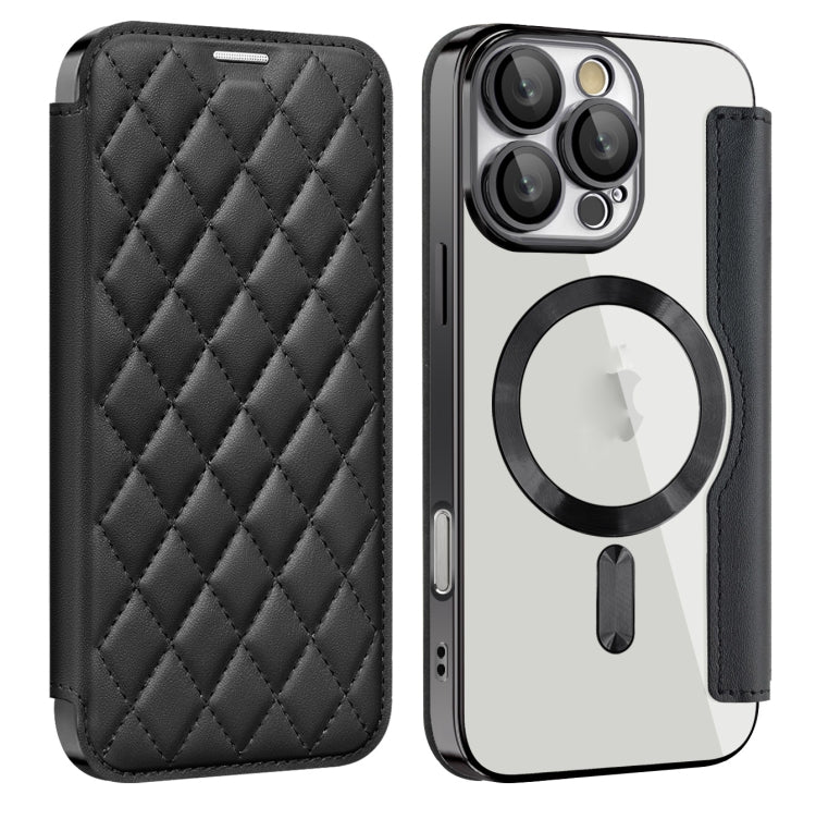 For iPhone 16 Pro Shield Magsafe RFID Anti-theft Rhombus Leather Phone Case(Black) - iPhone 16 Pro Cases by PMC Jewellery | Online Shopping South Africa | PMC Jewellery | Buy Now Pay Later Mobicred