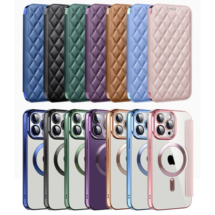 For iPhone 16e Shield Magsafe RFID Anti-theft Rhombus Leather Phone Case(Dark Blue) - free shipping - PMC TechLife - Order now!