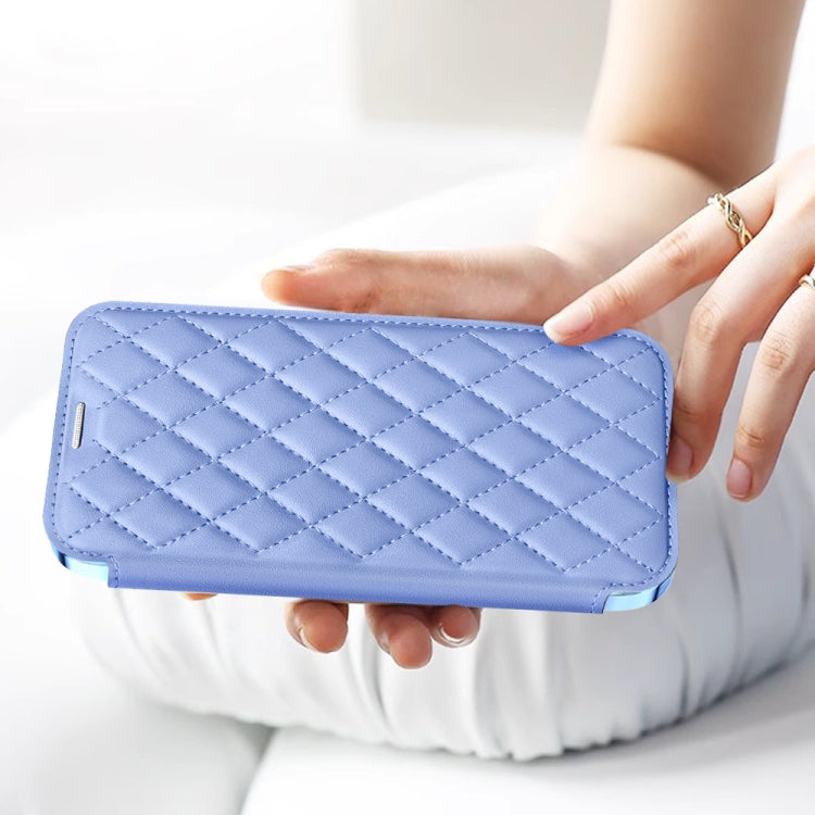 For iPhone 16e Shield Magsafe RFID Anti-theft Rhombus Leather Phone Case(Dark Blue) - free shipping - PMC TechLife - Order now!