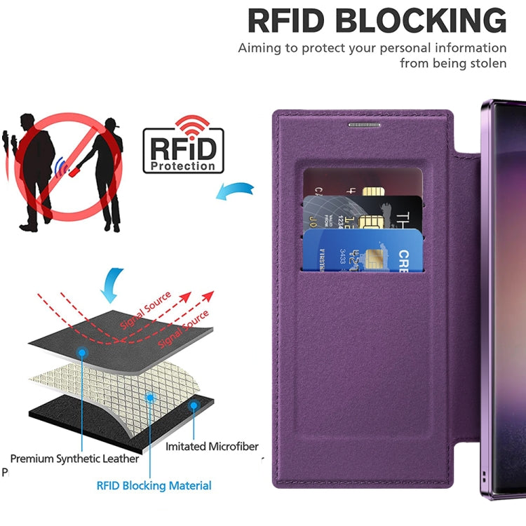 For Samsung Galaxy S25 Ultra 5G Shield MagSafe RFID Anti-theft Rhombus Leather Phone Case(Purple) - Galaxy S25 Ultra 5G Cases by PMC Jewellery | Online Shopping South Africa | PMC Jewellery | Buy Now Pay Later Mobicred