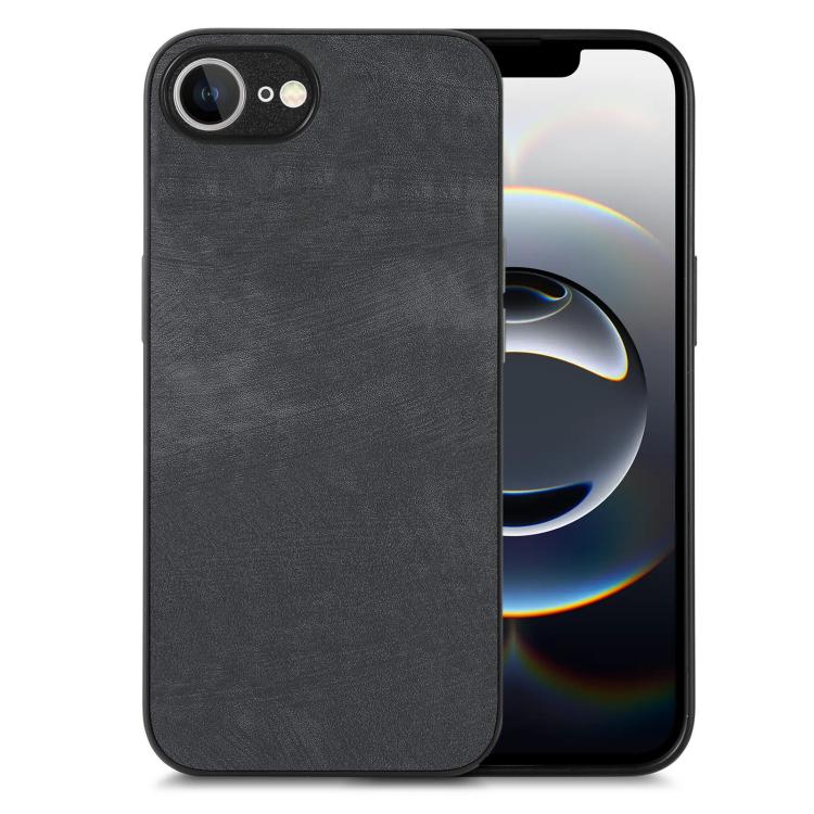 For iPhone 16e Vintage Leather PC Back Cover Phone Case(Black) - iPhone 16e Cases by PMC TechLife | Online Shopping South Africa | PMC TechLife | Buy Now Pay Later Mobicred