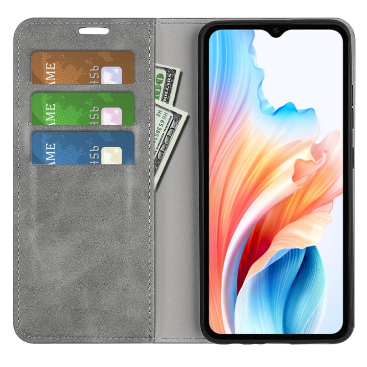 For OPPO A38 Retro-skin Magnetic Suction Leather Phone Case(Grey) - A38 Cases by PMC TechLife | Online Shopping South Africa | PMC TechLife | Buy Now Pay Later Mobicred
