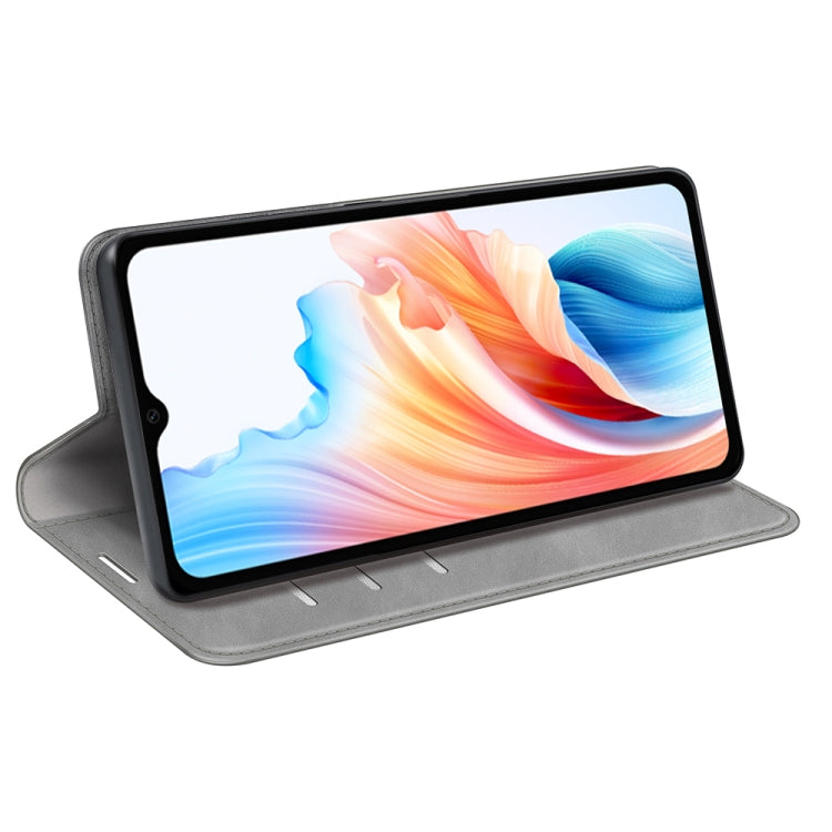 For OPPO A38 Retro-skin Magnetic Suction Leather Phone Case(Grey) - A38 Cases by PMC TechLife | Online Shopping South Africa | PMC TechLife | Buy Now Pay Later Mobicred