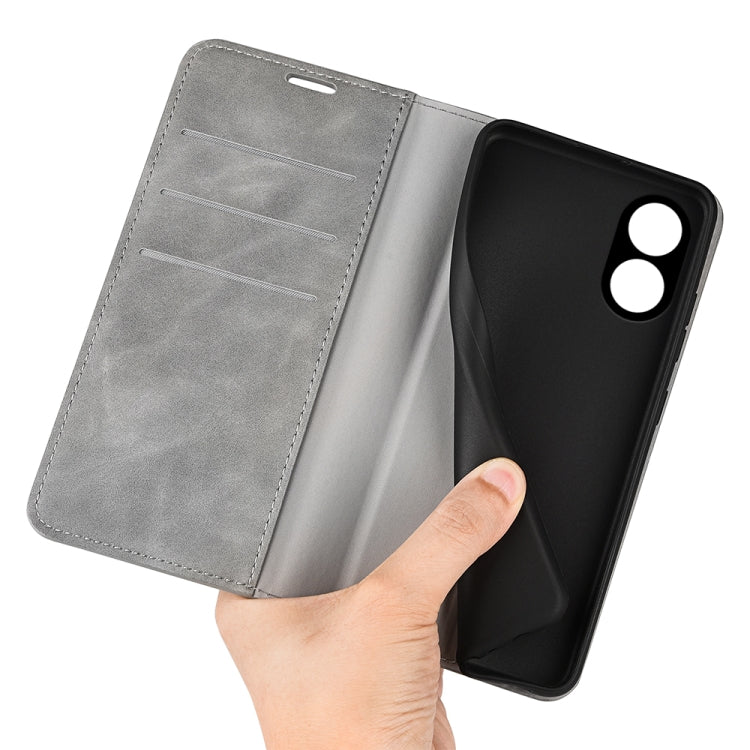For OPPO A38 Retro-skin Magnetic Suction Leather Phone Case(Grey) - A38 Cases by PMC TechLife | Online Shopping South Africa | PMC TechLife | Buy Now Pay Later Mobicred