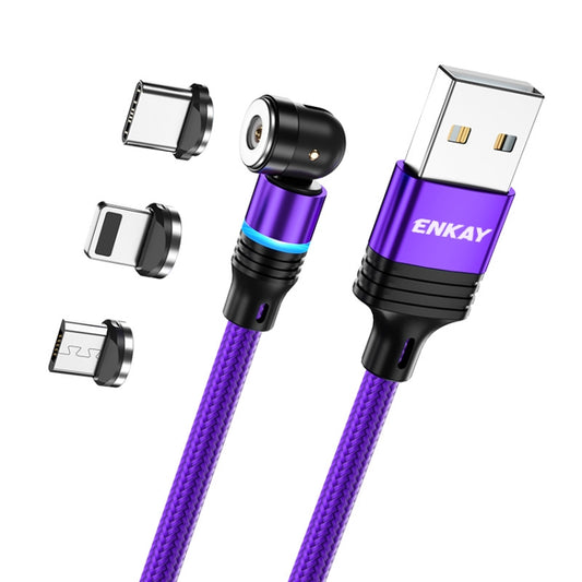 ENKAY 3 in 1 2.4A USB to Type-C / 8 Pin / Micro USB Magnetic 540 Degrees Rotating Charging Cable, Length:2m(Purplele) - Charging Cable & Head by ENKAY | Online Shopping South Africa | PMC Jewellery | Buy Now Pay Later Mobicred