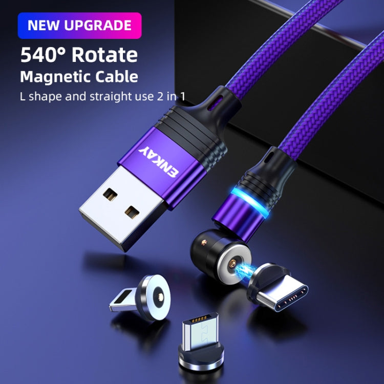 ENKAY 3 in 1 2.4A USB to Type-C / 8 Pin / Micro USB Magnetic 540 Degrees Rotating Charging Cable, Length:1m(Green) - Charging Cable & Head by ENKAY | Online Shopping South Africa | PMC Jewellery | Buy Now Pay Later Mobicred