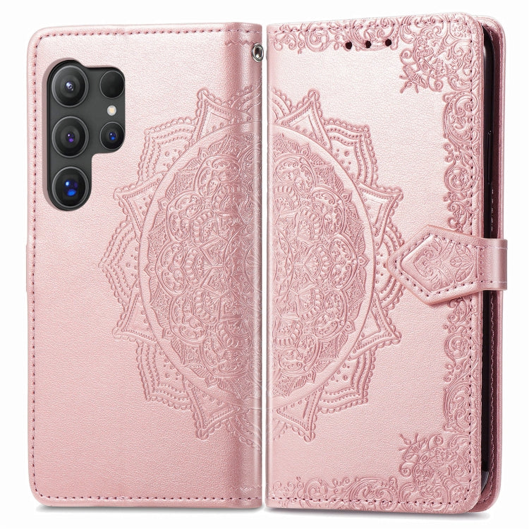 For Samsung Galaxy S25 Ultra 5G Mandala Flower Embossed Leather Phone Case(Rose Gold) - Galaxy S25 Ultra 5G Cases by PMC Jewellery | Online Shopping South Africa | PMC Jewellery | Buy Now Pay Later Mobicred