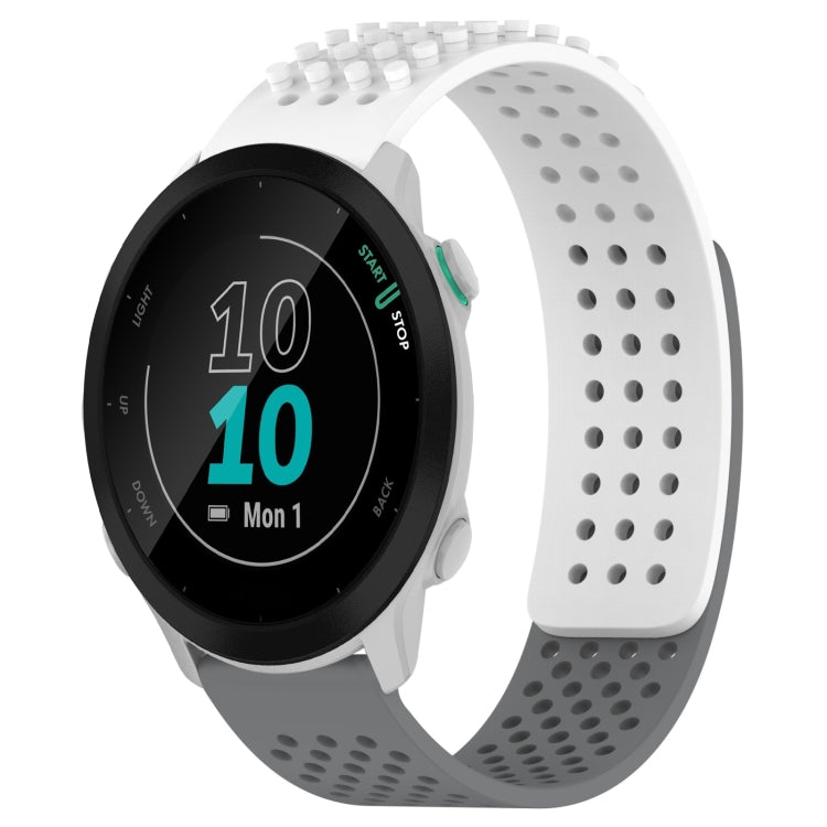 For Garmin Forerunner 55 20mm Holes Breathable 3D Dots Silicone Watch Band(White+Grey) - Watch Bands by PMC TechLife | Online Shopping South Africa | PMC TechLife