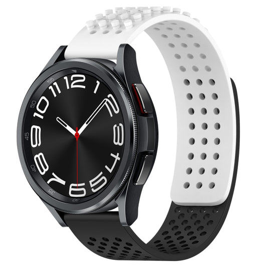 For Samsung Galaxy Watch 6 Classic 47mm 20mm Holes Breathable 3D Dots Silicone Watch Band(White+Black) - Watch Bands by PMC Jewellery | Online Shopping South Africa | PMC Jewellery