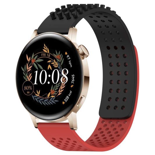 For Huawei Watch GT3 42mm 20mm Holes Breathable 3D Dots Silicone Watch Band(Black+Red) - Watch Bands by PMC Jewellery | Online Shopping South Africa | PMC Jewellery