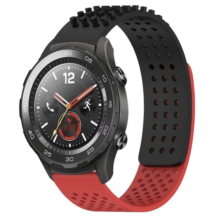 For Huawei Watch 2 20mm Holes Breathable 3D Dots Silicone Watch Band(Black+Red) - Watch Bands by PMC Jewellery | Online Shopping South Africa | PMC Jewellery