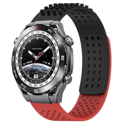 For Huawei Watch Ultimate 22mm Holes Breathable 3D Dots Silicone Watch Band(Black+Red) - Watch Bands by PMC Jewellery | Online Shopping South Africa | PMC Jewellery