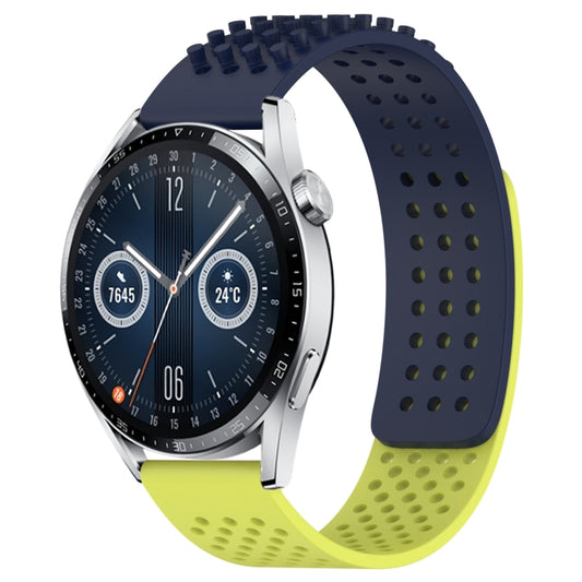 For Huawei Watch GT3 46mm 22mm Holes Breathable 3D Dots Silicone Watch Band(Midnight Blue+Lime Green) - Watch Bands by PMC Jewellery | Online Shopping South Africa | PMC Jewellery