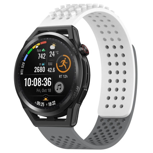 For Huawei Watch GT Runner 22mm Holes Breathable 3D Dots Silicone Watch Band(White+Grey) - Watch Bands by PMC Jewellery | Online Shopping South Africa | PMC Jewellery