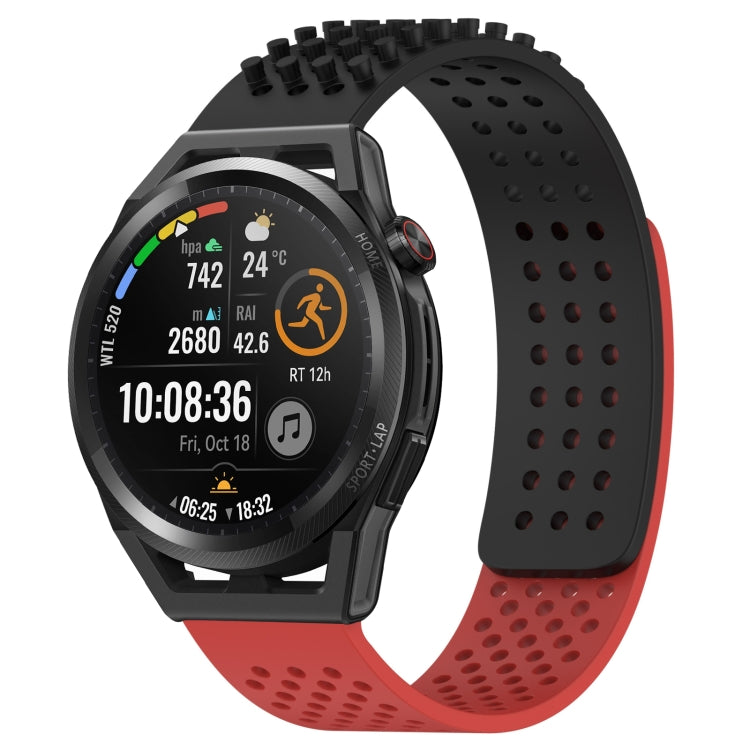 For Huawei Watch GT Runner 22mm Holes Breathable 3D Dots Silicone Watch Band(Black+Red) - Watch Bands by PMC Jewellery | Online Shopping South Africa | PMC Jewellery