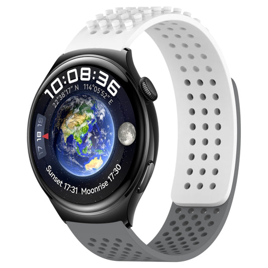 For Huawei Watch 4 22mm Holes Breathable 3D Dots Silicone Watch Band(White+Grey) - Watch Bands by PMC Jewellery | Online Shopping South Africa | PMC Jewellery