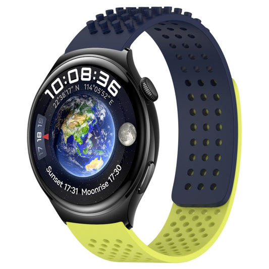 For Huawei Watch 4 22mm Holes Breathable 3D Dots Silicone Watch Band(Midnight Blue+Lime Green) - Watch Bands by PMC Jewellery | Online Shopping South Africa | PMC Jewellery