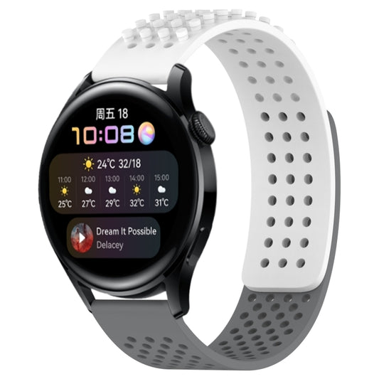 For Huawei Watch 3 22mm Holes Breathable 3D Dots Silicone Watch Band(White+Grey) - Watch Bands by PMC Jewellery | Online Shopping South Africa | PMC Jewellery