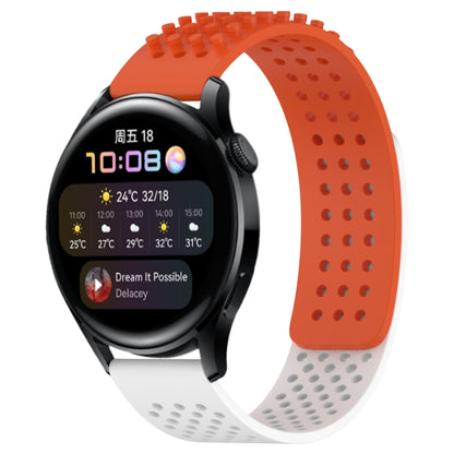 For Huawei Watch 3 22mm Holes Breathable 3D Dots Silicone Watch Band(Orange+White) - Watch Bands by PMC Jewellery | Online Shopping South Africa | PMC Jewellery