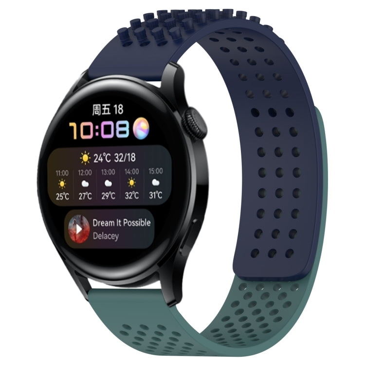 For Huawei Watch 3 22mm Holes Breathable 3D Dots Silicone Watch Band(Midnight Blue+Olive Green) - Watch Bands by PMC Jewellery | Online Shopping South Africa | PMC Jewellery