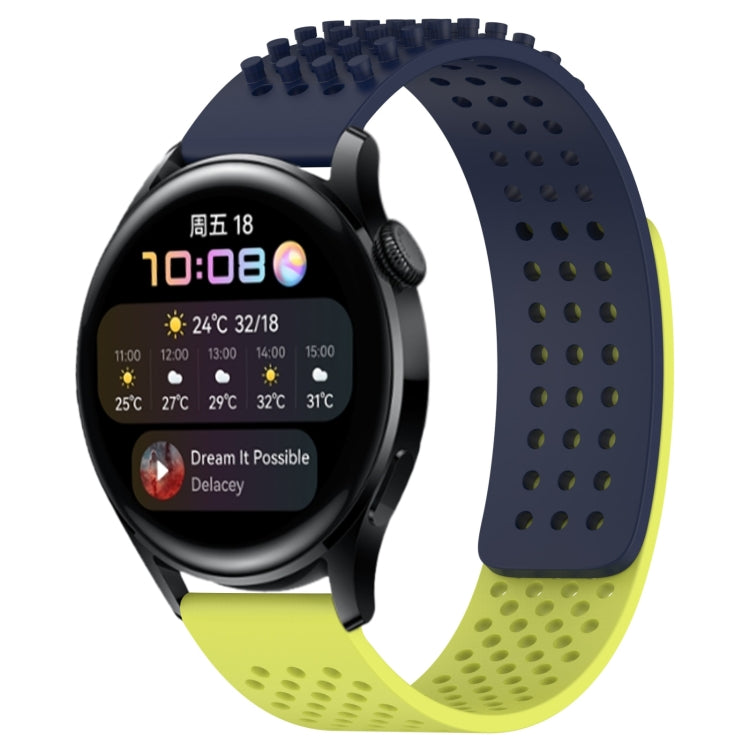 For Huawei Watch 3 22mm Holes Breathable 3D Dots Silicone Watch Band(Midnight Blue+Lime Green) - Watch Bands by PMC Jewellery | Online Shopping South Africa | PMC Jewellery