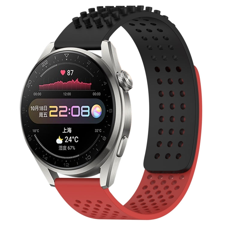 For Huawei Watch 3 Pro 22mm Holes Breathable 3D Dots Silicone Watch Band(Black+Red) - Watch Bands by PMC Jewellery | Online Shopping South Africa | PMC Jewellery